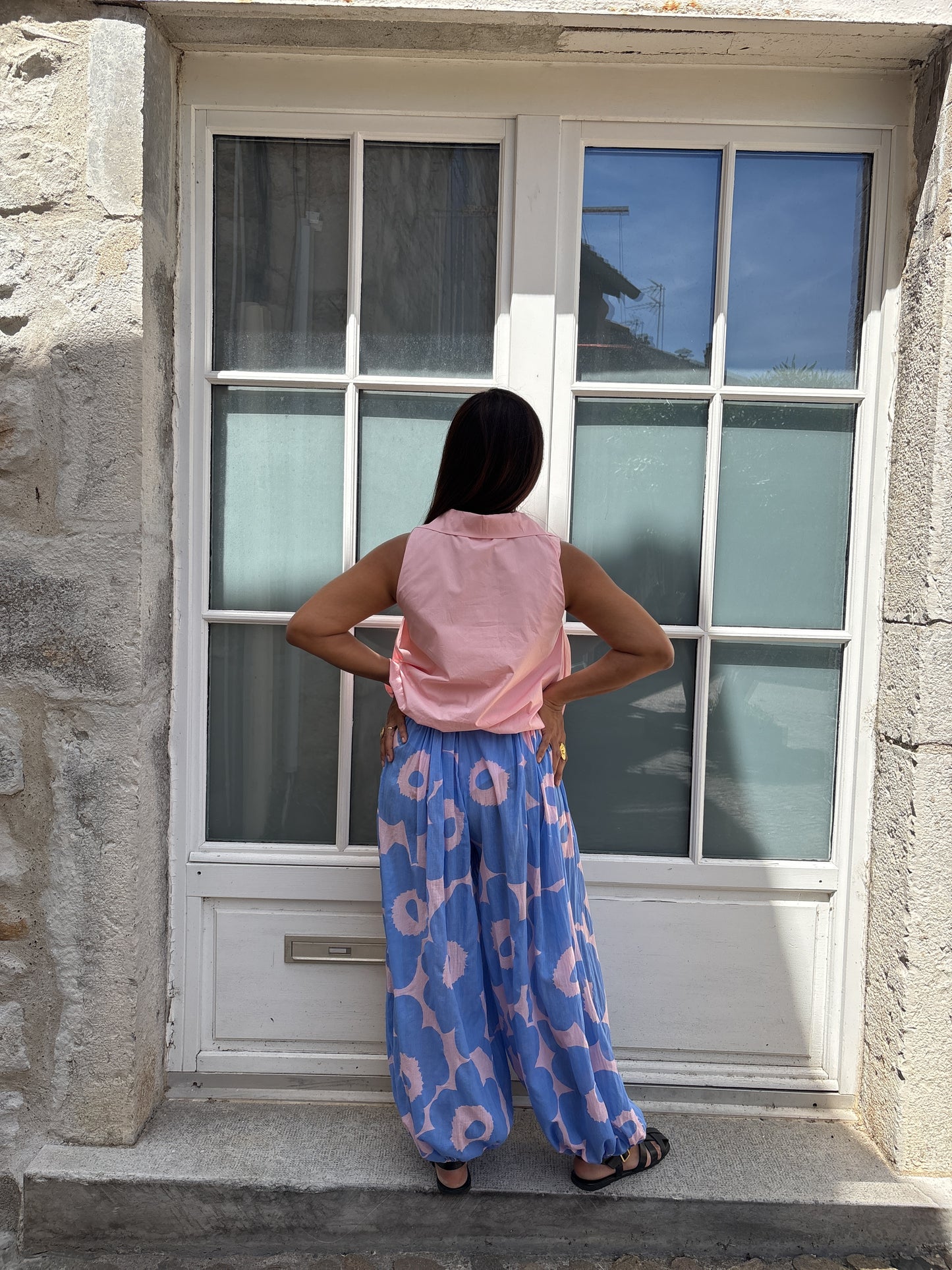 Pantalon Bleu Fleurie
