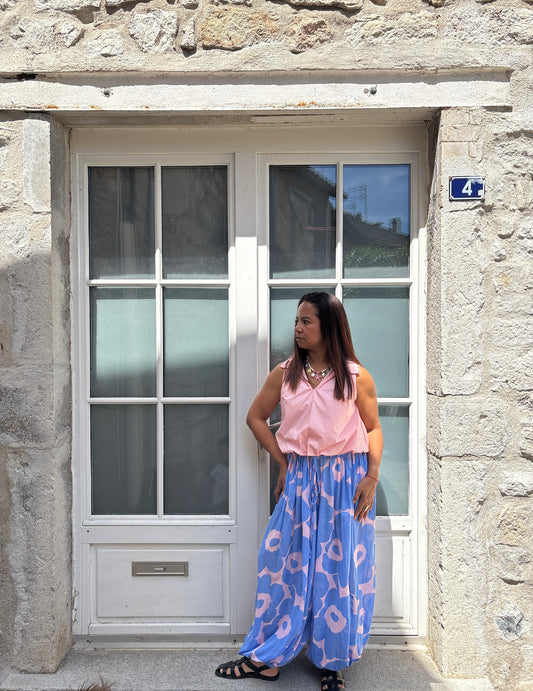 Pantalon Bleu Fleurie