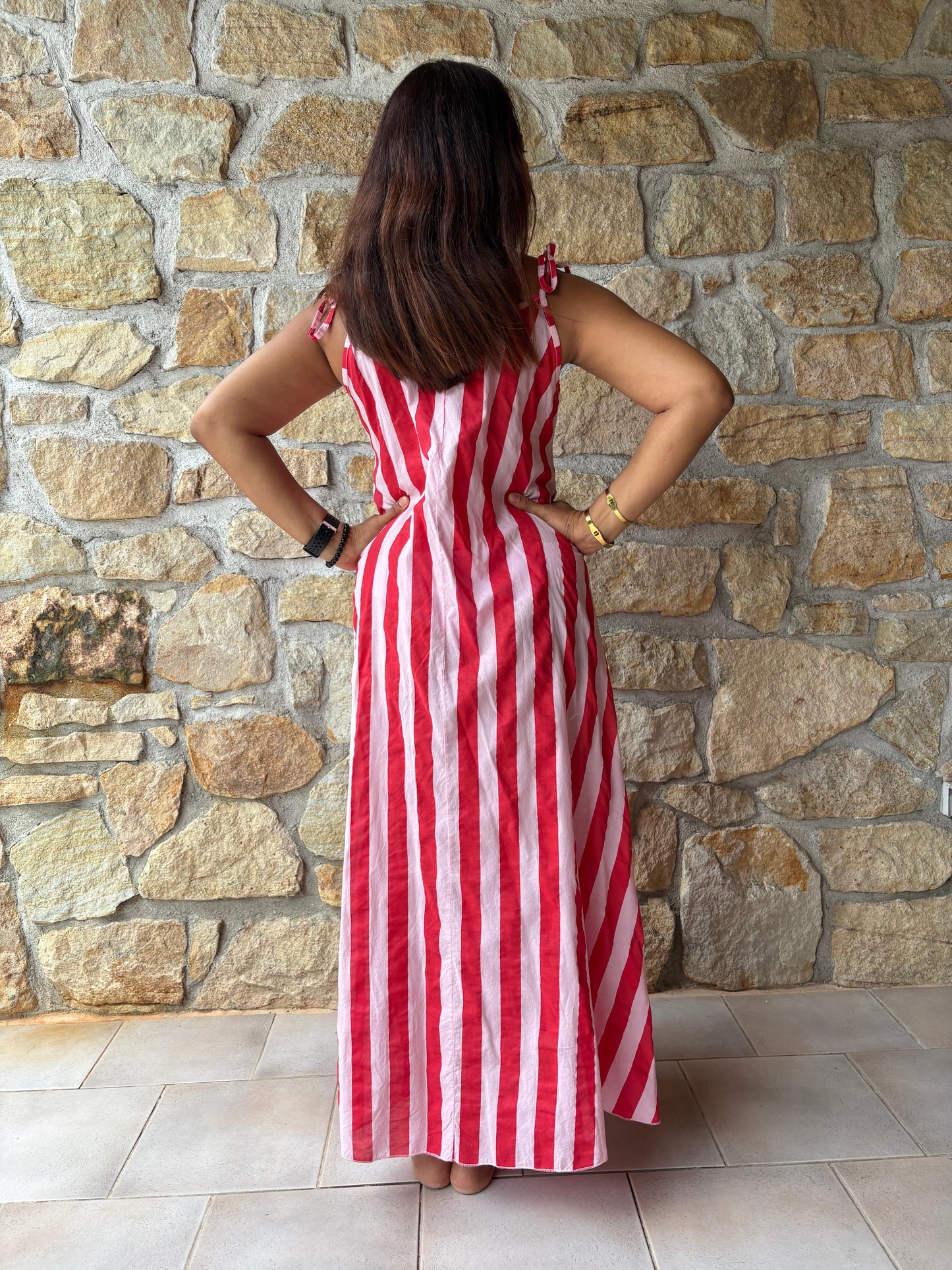 Robe Rayée Rose et Rouge