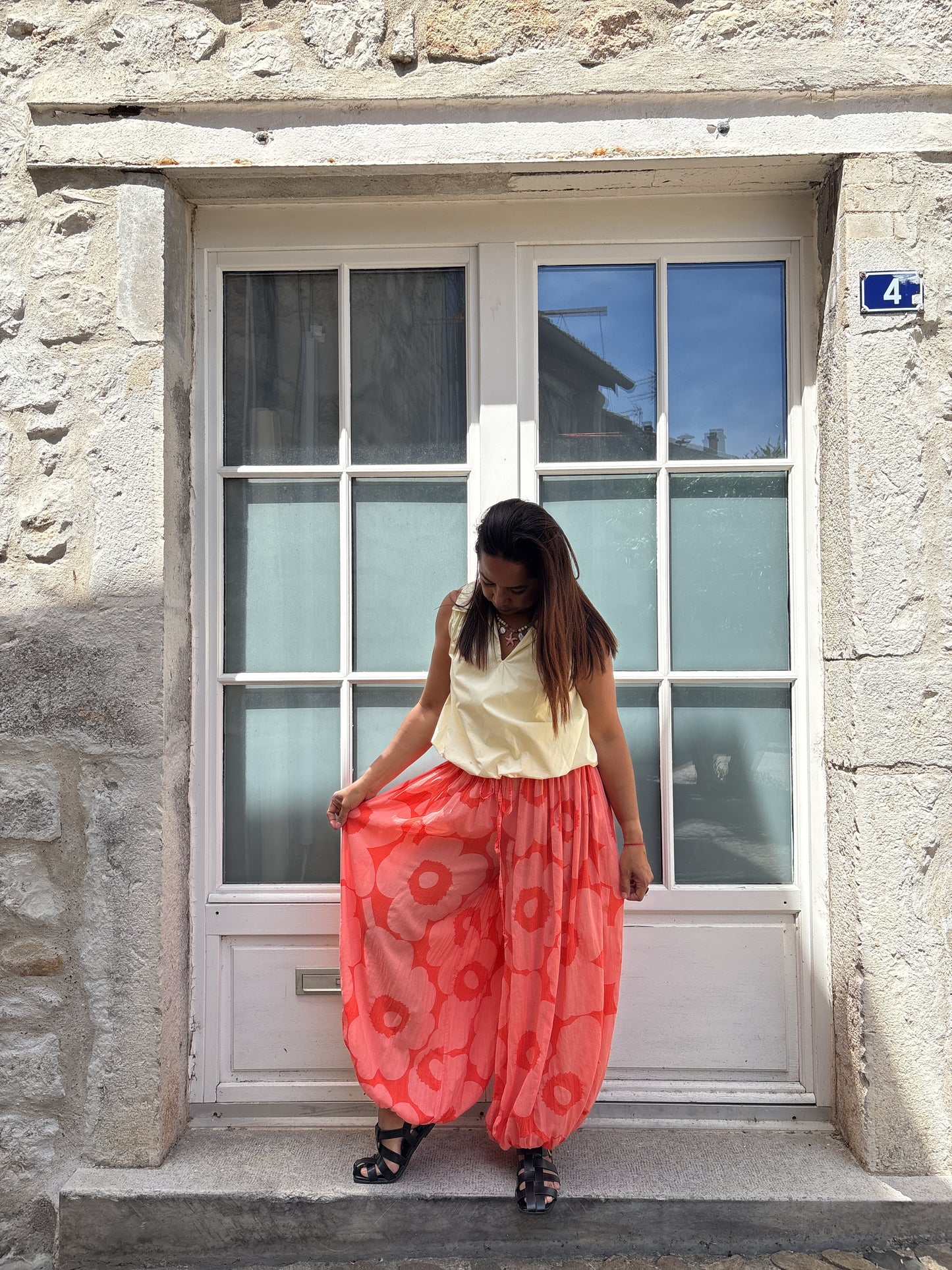 Pantalon Léger fleurie Corail