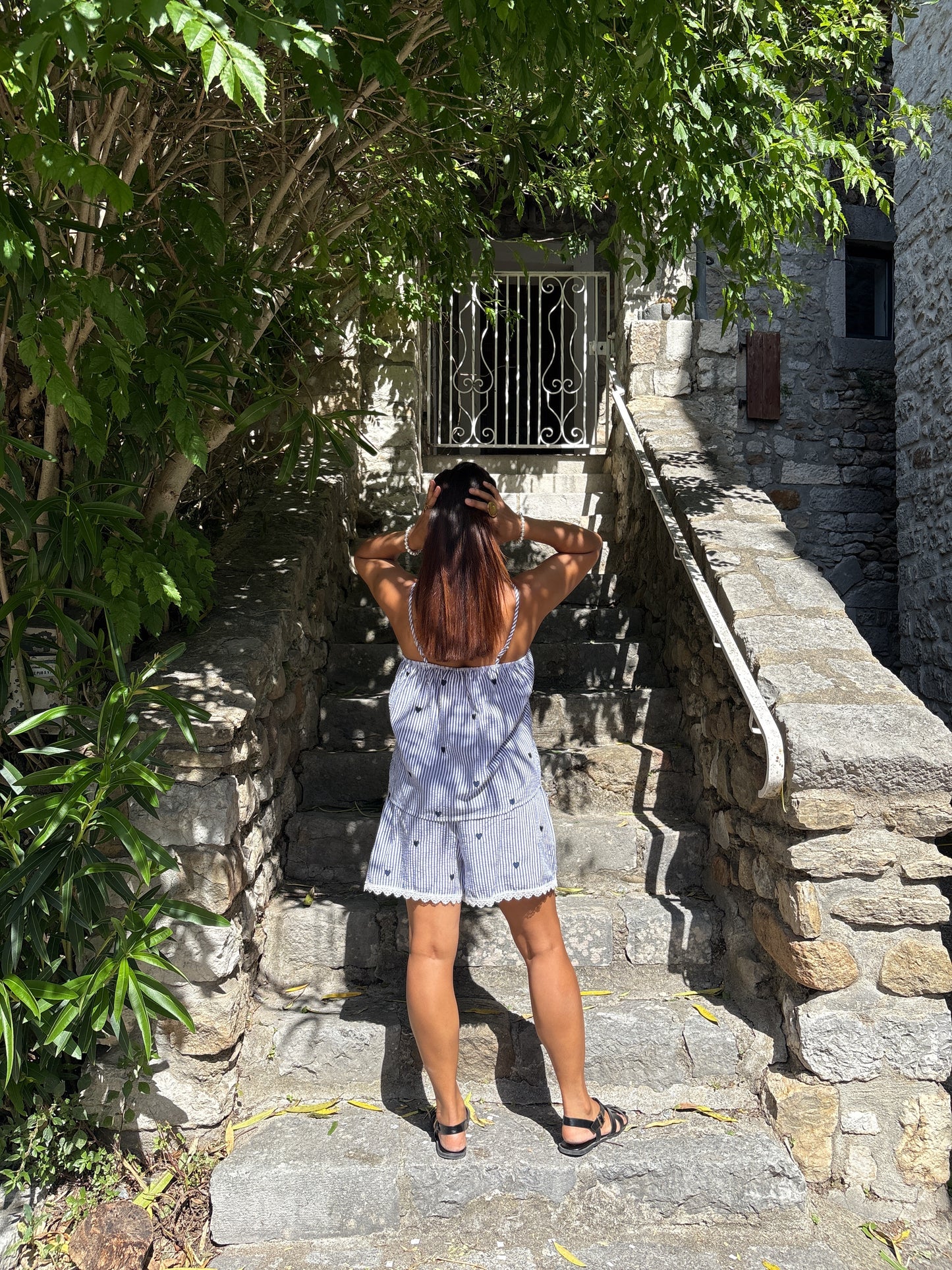 Ensemble Rayé Bleu Petit Cœur