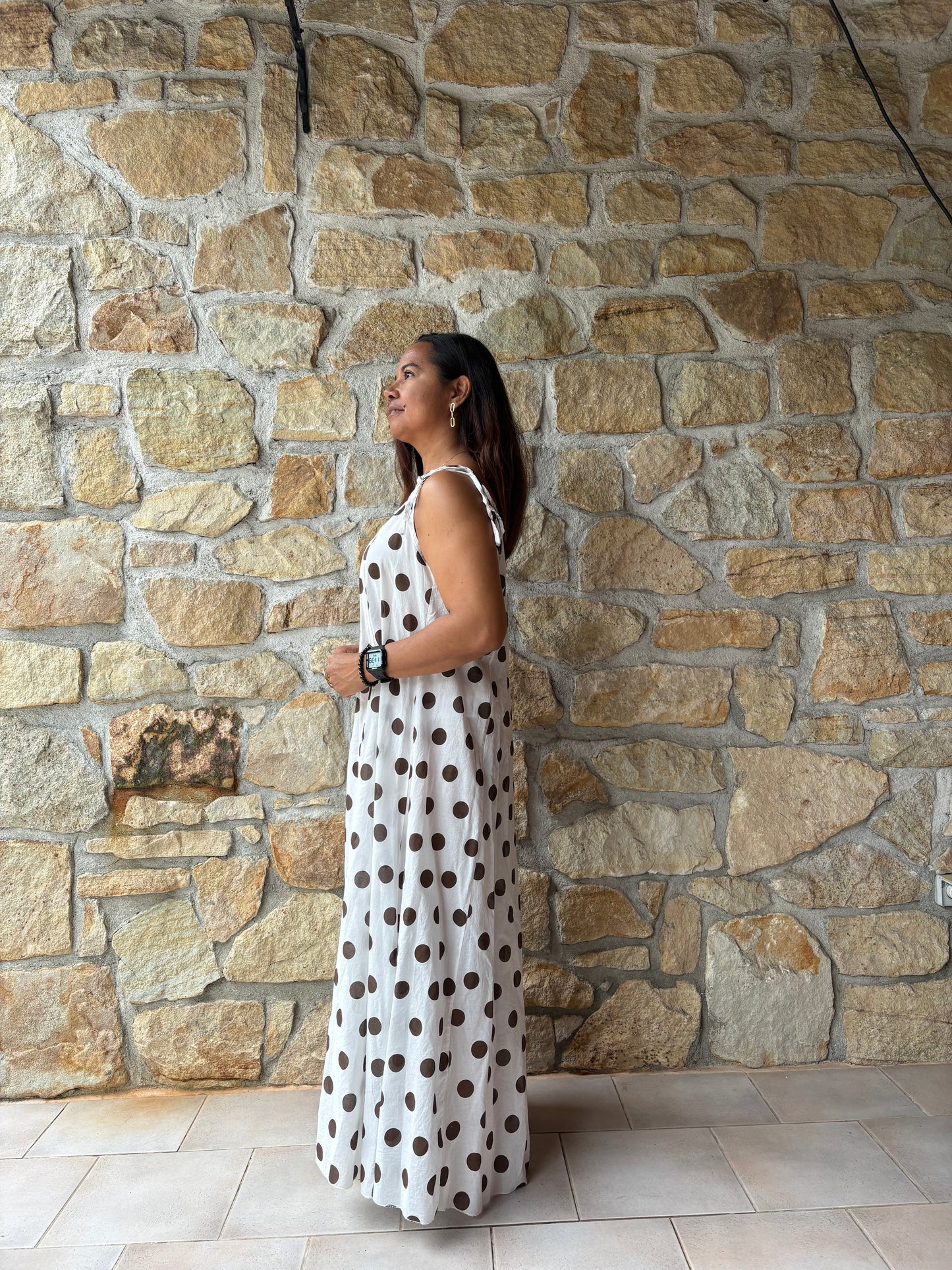 Robe Blanche À Pois Marron
