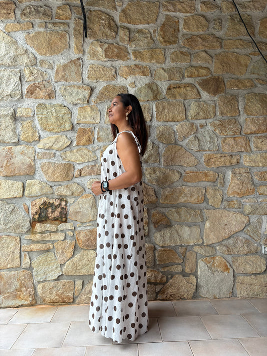 Robe Blanche À Pois Marron